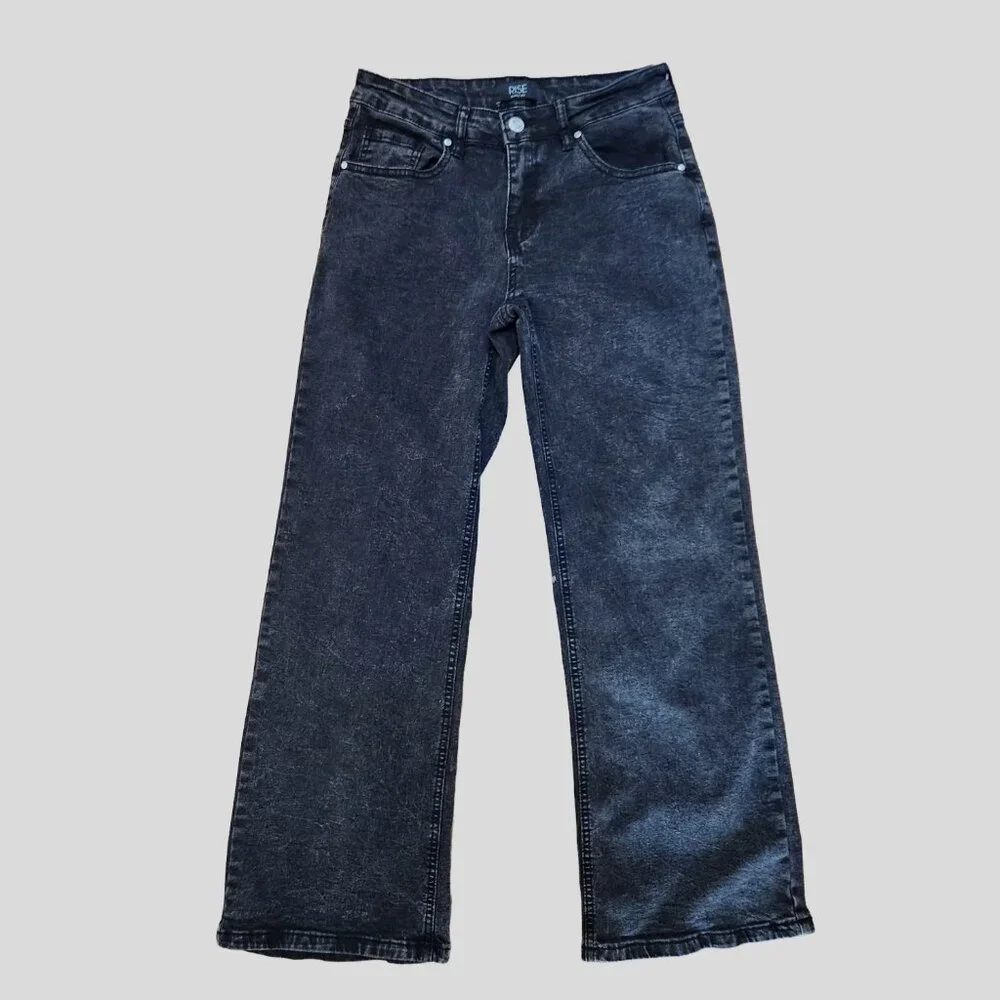 Rise Supply Co Black Acid Wash Stretch Mid-Rise Straight Leg Jeans | Size 7